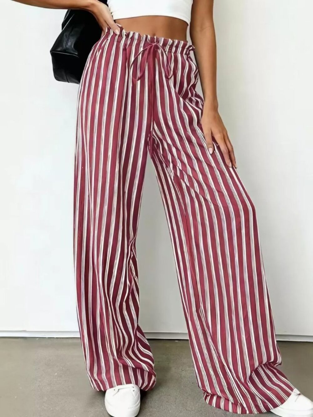 Striped Wide-Leg Drawstring Pants - Picture 9 of 9